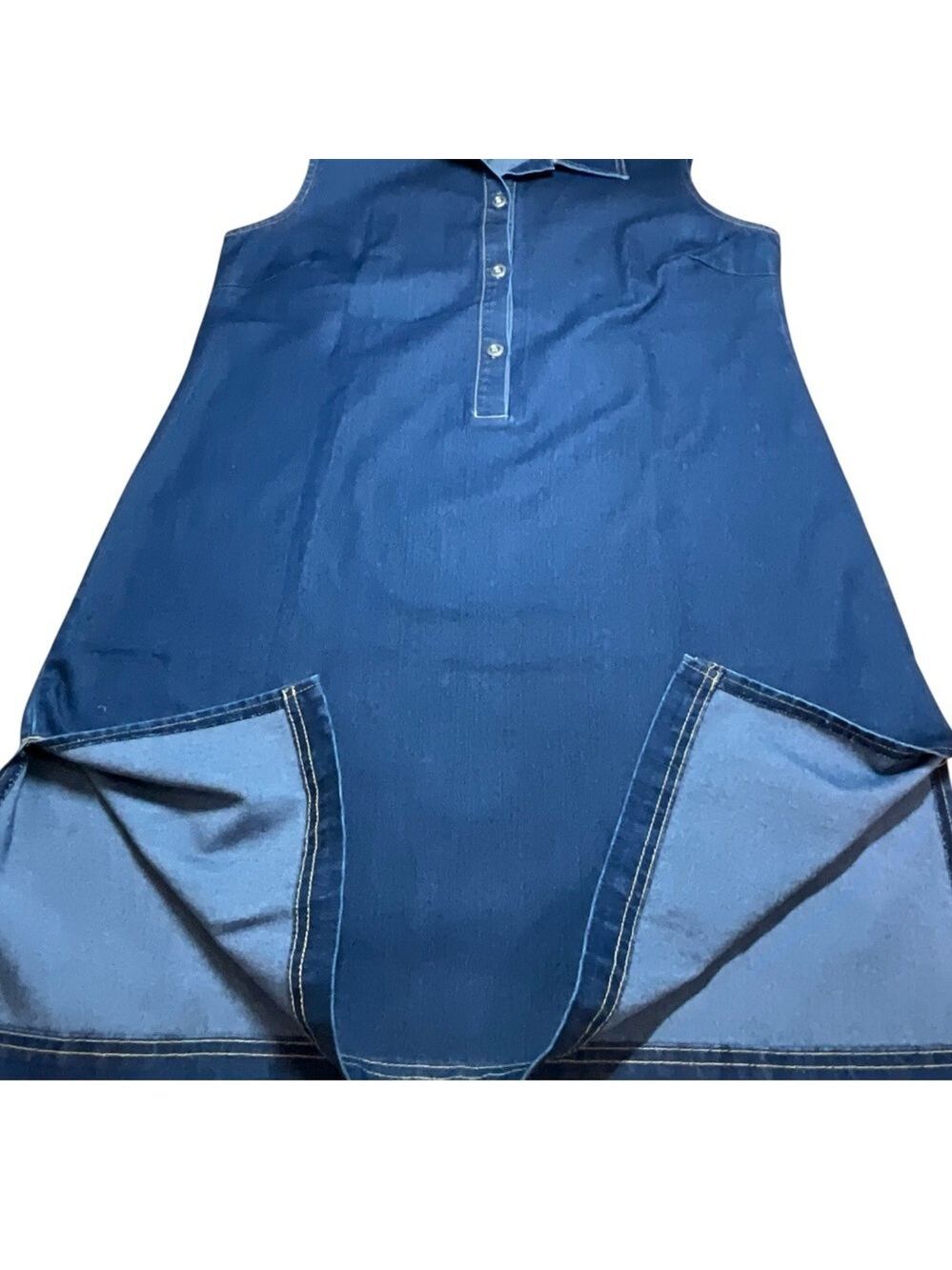 TRIANGLE TRENDS Cotton Sleeveless Denim Shirt Dress / Tunic MADE IN HONG KONG L - Picture 8 of 9